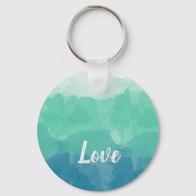 Ombre Turquoise Blue and Neo Mint Love Gradient Key Ring (Front)