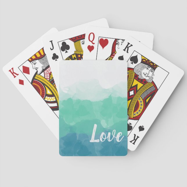 Ombre Turquoise Blue and Neo Mint Love Gradient Playing Cards (Back)