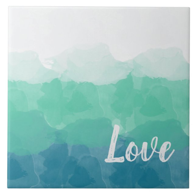 Ombre Turquoise Blue and Neo Mint Love Gradient Tile (Front)
