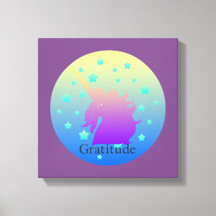 Ombre unicorn with word gratitude canvas print