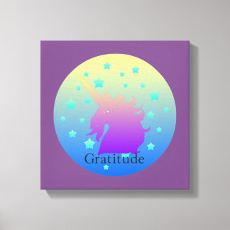 Ombre unicorn with word gratitude canvas print