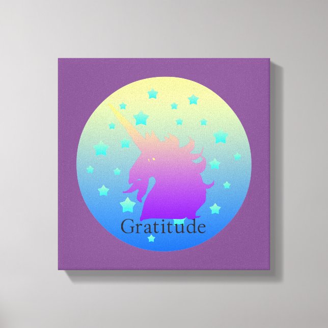 Ombre unicorn with word gratitude canvas print (Front)