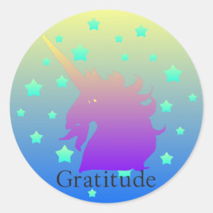 Ombre unicorn with word gratitude classic round sticker