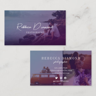 Ombre Violet Abstract Overlay 4 Photos Script Business Card