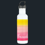 Ombre Watercolor Custom Name Pink & Yellow Bottle<br><div class="desc">Customise this colourful ombre watercolor design</div>