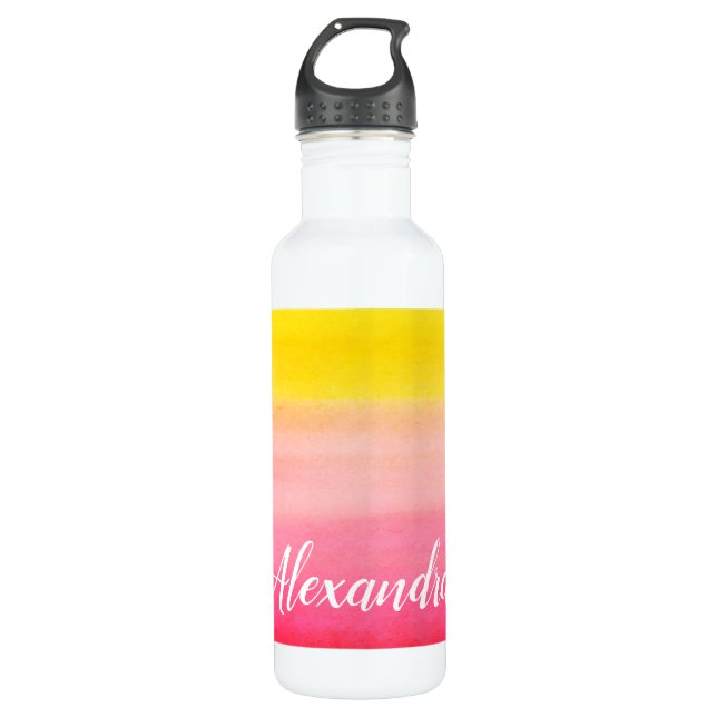 Ombre Watercolor Custom Name Pink & Yellow Bottle (Front)