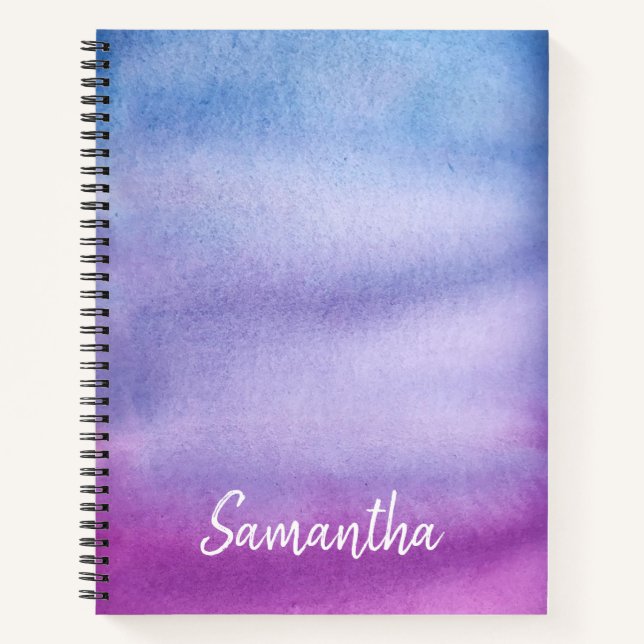 Ombre Watercolor Custom Name Purple/Blue Notebook (Front)