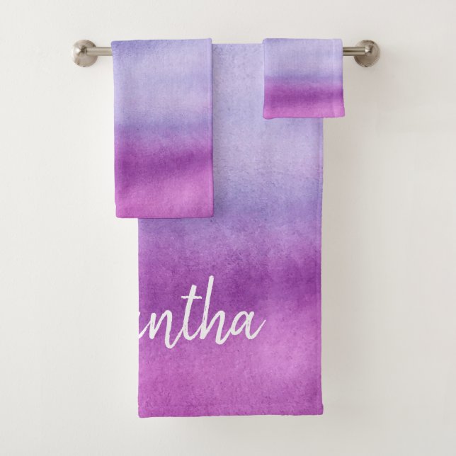 Ombre Watercolor Custom Name Purple/Blue Towel Set (Insitu)