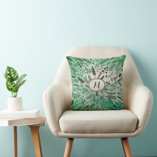 Ombre Watercolor Greens and Blues Front Tan Back Cushion
