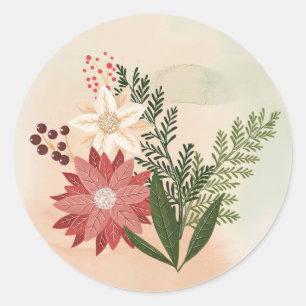Ombre Watercolor Poinsettia Christmas Holiday Classic Round Sticker