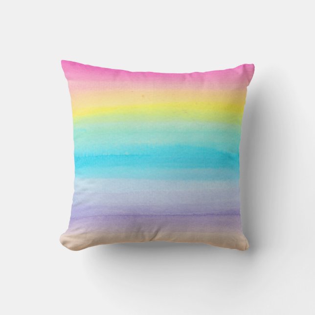 Ombre Watercolor Rainbow Throw Pillow / Pink (Front)