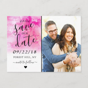Ombre Watercolor Save The Date Postcard - Pink
