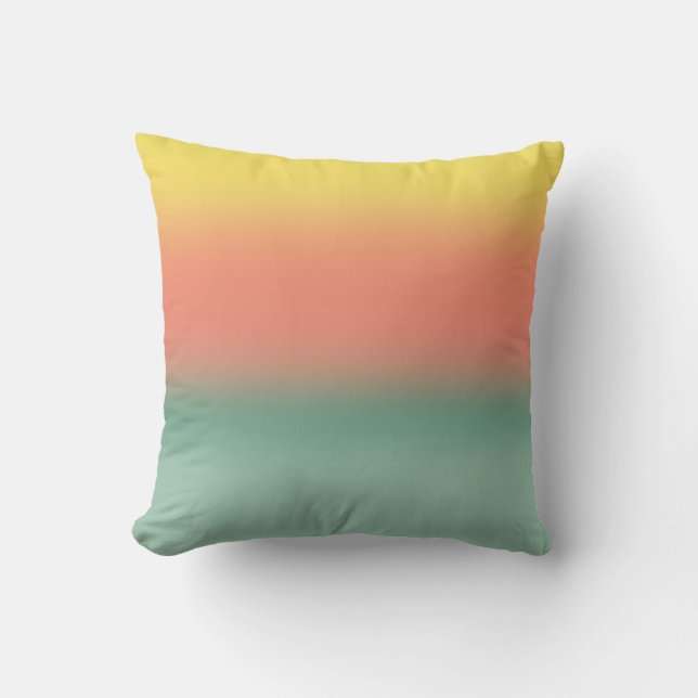 Ombre Watercolor Texture Sunset Teal Pink Yellow Cushion (Front)