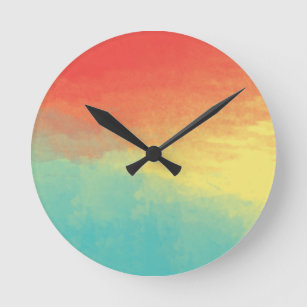 Ombre Watercolor Texture - Teal, Yellow, Coral Round Clock