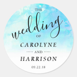 Ombre Watercolor Wedding Favour Sticker - Blue