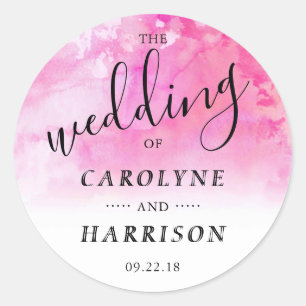 Ombre Watercolor Wedding Favour Sticker - Pink