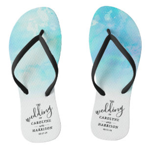 Ombre Watercolor Wedding Flip Flops - Blue