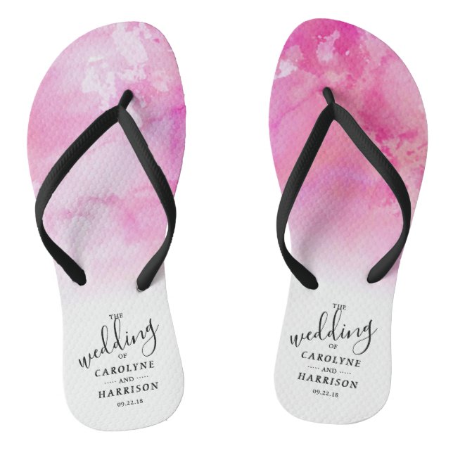 Ombre Watercolor Wedding Flip Flops - Pink (Footbed)