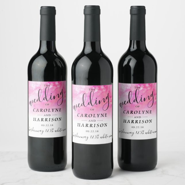 Ombre Watercolor Wedding Invitation - Pink Wine Label (Bottles)