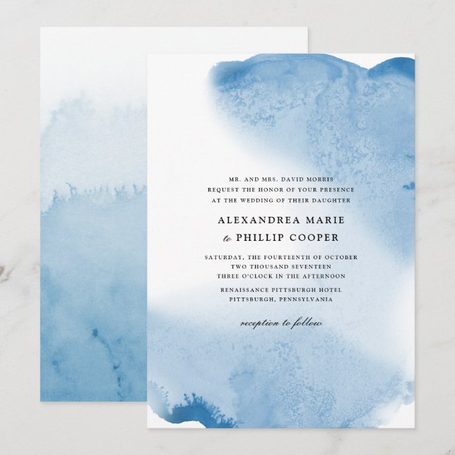 Ombre Watercolor Wedding Invitation Suite | BLUE (Front/Back)