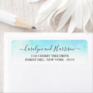 Ombre Watercolor Wedding Labels - Blue