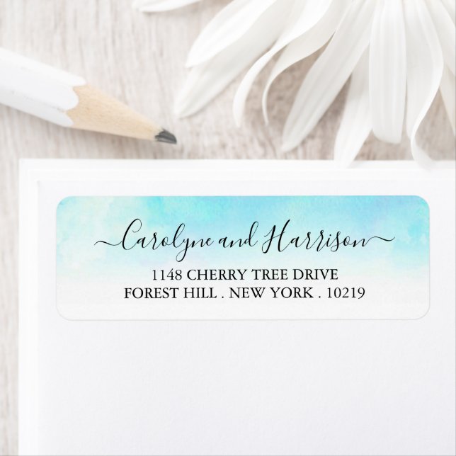 Ombre Watercolor Wedding Labels - Blue (Insitu)