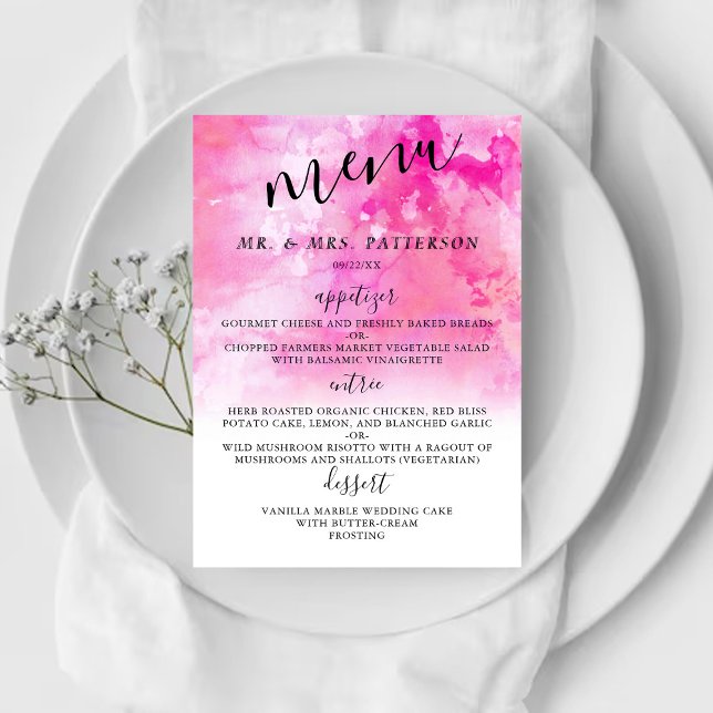 Ombre Watercolor Wedding Menu Cards - Pink (Creator Uploaded)