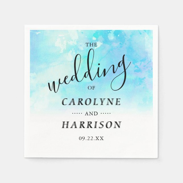 Ombre Watercolor Wedding Paper Napkins - Blue (Front)
