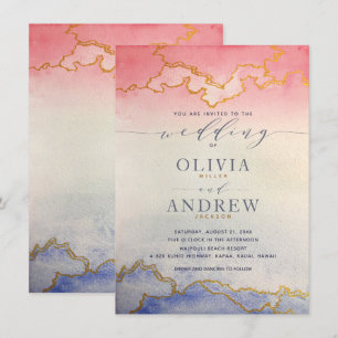 Ombre Watercolor Wedding Pink and Blue Invitation