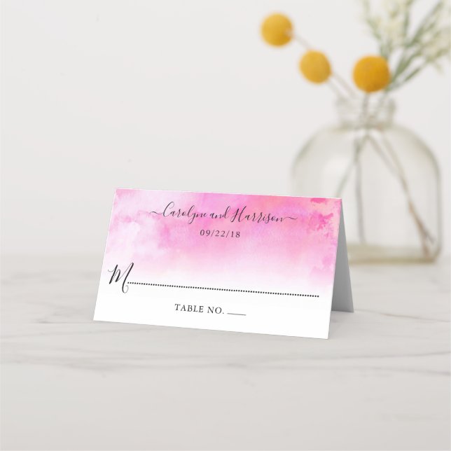 Ombre Watercolor Wedding Place Cards - Pink (Front)