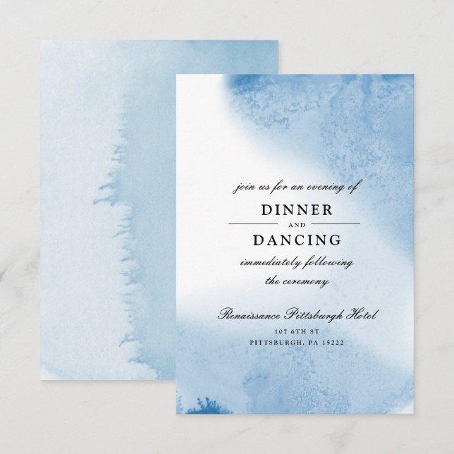 Ombre Watercolor Wedding Reception Card | Blue (Front/Back)