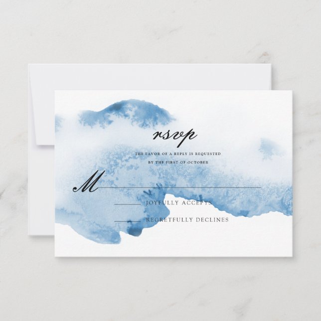 Ombre Watercolor Wedding Reply Card | Blue (Front)