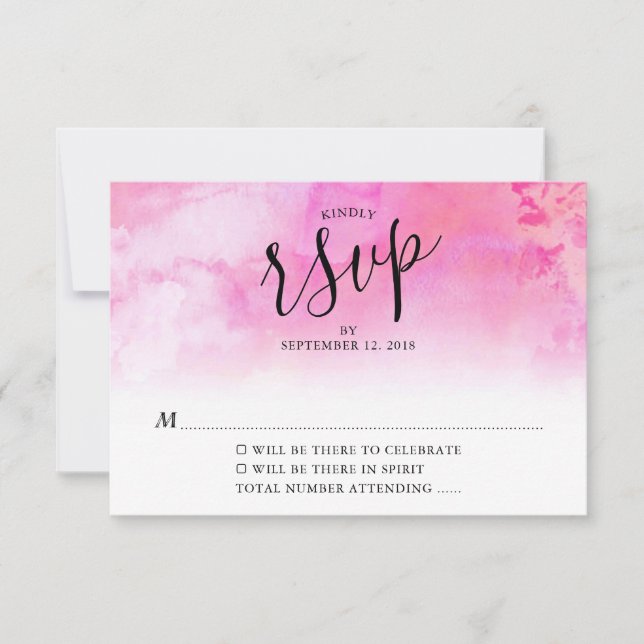 Ombre Watercolor Wedding RSVP Card - Pink (Front)