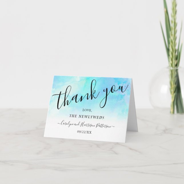 Ombre Watercolor Wedding Thank You Cards - Blue (Front)