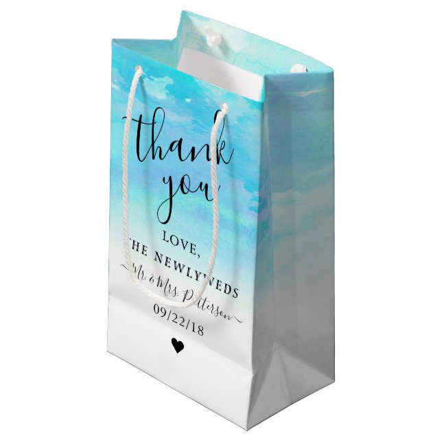 Ombre Watercolor Wedding Thank You Gift Bag - Blue (Front Angled)