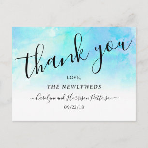 Ombre Watercolor Wedding Thank You Postcards- Blue Announcement Postcard