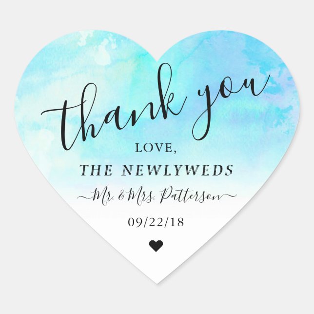 Ombre Watercolor Wedding Thank You Sticker - Blue (Front)