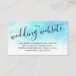 Ombre Watercolor Wedding Website Card - Blue