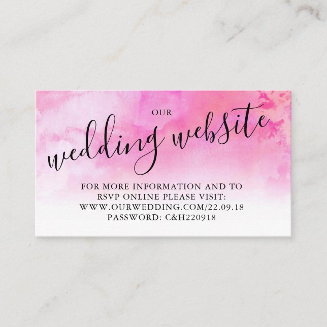Ombre Watercolor Wedding Website Card - Pink (Front)