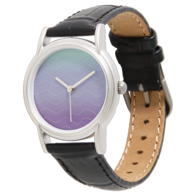 Ombré Waves - Teal & Purple (Dark) Watch (Angled)