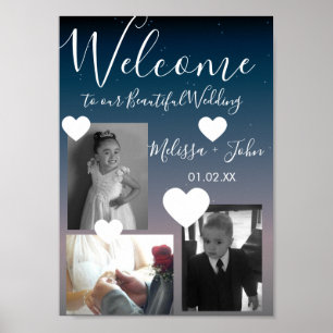 Ombre Wedding Three Photo Collage Script Hearts Poster