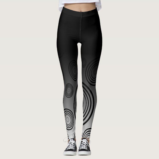 Ombre with Black & White Rings of Circles Leggings (Front)