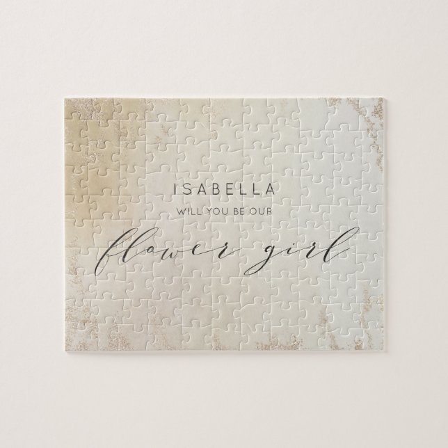 Ombre Yellow Gold Frosted Flower Girl Proposal Jigsaw Puzzle (Horizontal)