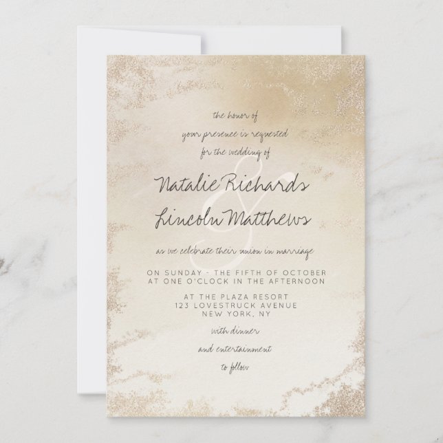 Ombre Yellow Gold Frosted Foil Elegant Wedding Invitation (Front)