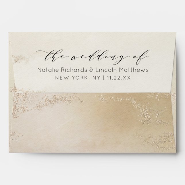 Ombre Yellow Gold Frosted Foil Monogram Wedding Envelope (Back (Top Flap))