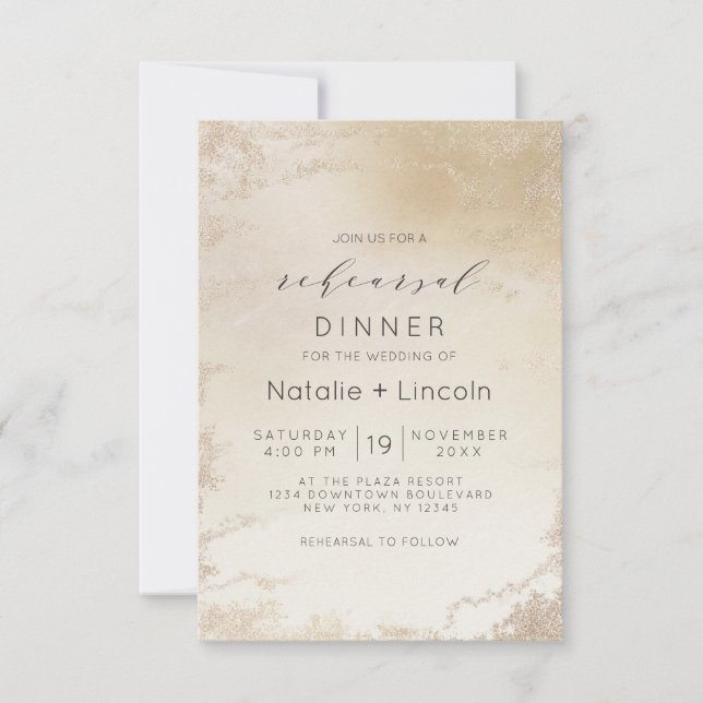 Ombre Yellow Gold Frosted Foil Rehearsal Dinner Invitation (Front)