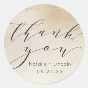 Ombre Yellow Gold Frosted Foil Thank You Wedding Classic Round Sticker