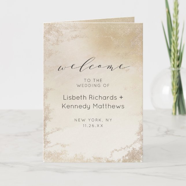 Ombre Yellow Gold Frosted Foil Wedding Ceremony Programme (Front)