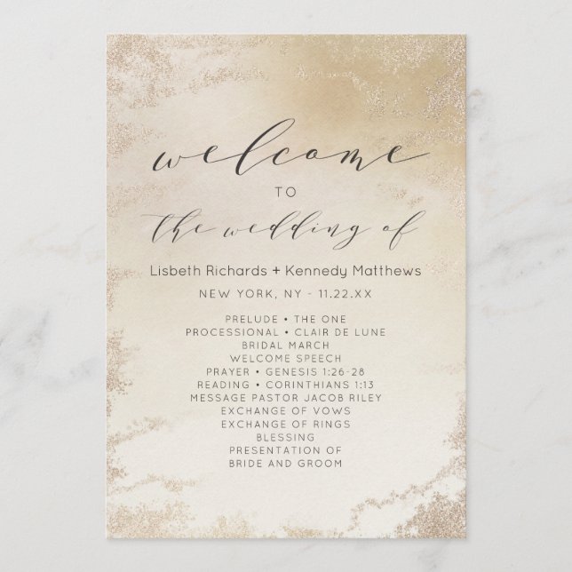 Ombre Yellow Gold Frosted Foil Wedding Ceremony Programme (Front)