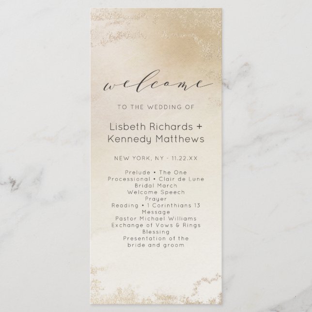 Ombre Yellow Gold Frosted Foil Wedding Ceremony Programme (Front)